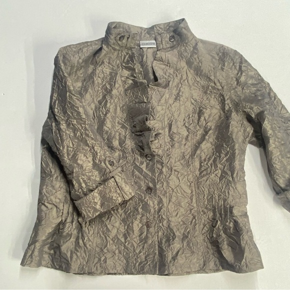 CHICO’S JOLENA CRINKLED JACKET WOMENS 2 TAN PARTY COCKTAILS - Picture 14 of 14